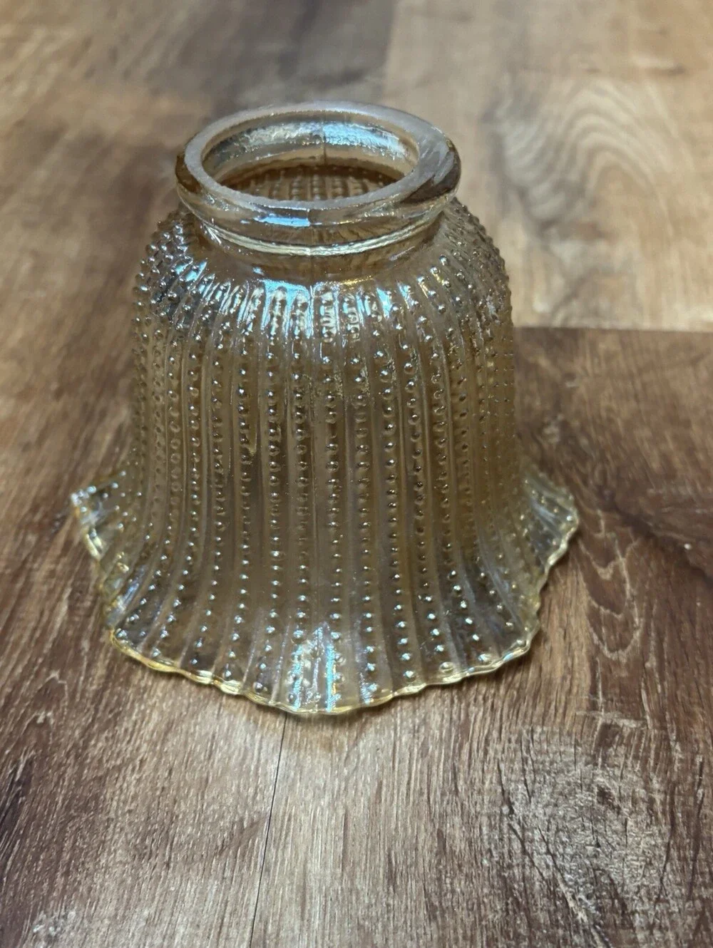 Vintage Clear Amber Glass Fairy Lamp Shade Hobnail Fluted Scalloped Small